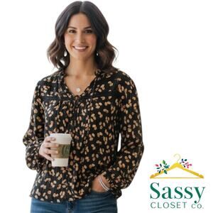 Torrid Lenny Black Floral Peasant Long Sleeve Blouse NWT L